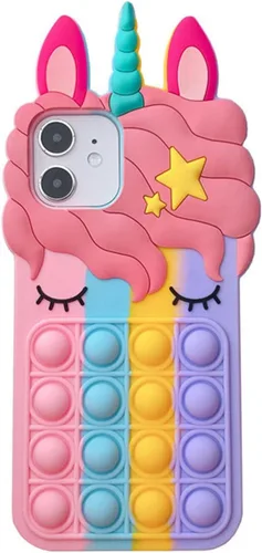 Vista 16 de Pop Case para iPhone 12/12 Pro, Funda de silicona con burbujas de gato negro afortunado de dibujos animados, brillo, estrellas, burbujas de arena