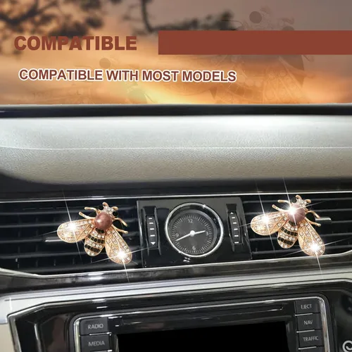 Vista 7 de 2 piezas de clips brillantes de abeja para ventilación, clip de ventilación de difusor de coche con diamante de rinestone, decoración