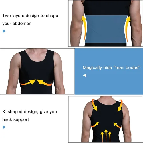 Vista 3 de MJHCJH Camiseta de compresión para hombre, chaleco adelgazante, camiseta interior moldeadora de cuerpo, camiseta sin mangas, moldeadora