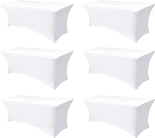 Vista 10 de Funda Elástica para Mesa para Mesas Rectangulares de 4 pies - Paquete de 8 Manteles de Spandex Azul Aguamarina con Elástico - Para Mesas Plegables