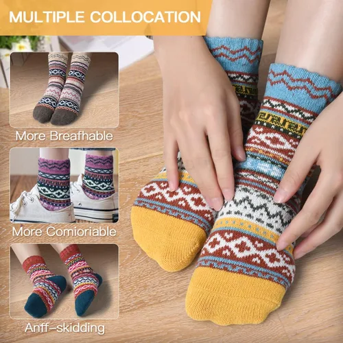 Vista 5 de FYC Winter Womens Socks Wool Warm Thick Knit Cozy Crew Casual Vintage Soft Socks for Women Christmas Gifts Socks 5 Pairs