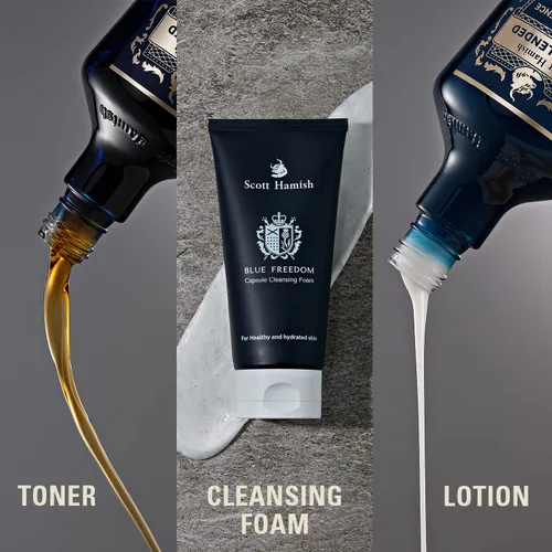 Vista 4 de Scott Hamish Blue Blended Set – Set de cuidado de la piel para hombres con lavado facial, tóner facial y emulsión facial – Kit de hidratación