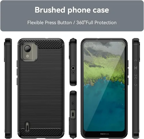 Vista 4 de Funda para Nokia C110, Nokia C110 con protectores de pantalla HD, fibra de carbono a prueba de golpes, resistente protección de poliuretano