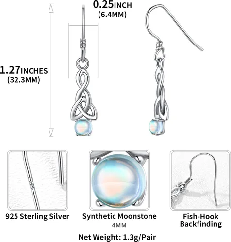 Vista 4 de ChicSilver Pendientes de gancho colgantes de plata de ley 925 con nudo celta de corazón brillante (con caja de regalo)