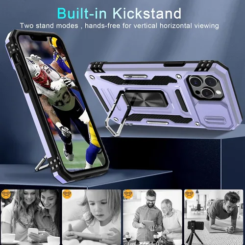 Vista 309 de DEERLAMN Funda para iPhone Xs Max con funda deslizante para cámara + protector de pantalla, soporte giratorio de anillo de grado militar a prueba