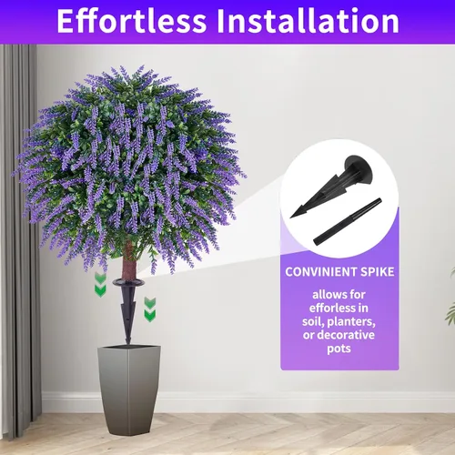 Vista 3 de Paquete de 4 árboles topiarios artificiales de lavanda de 24 pulgadas