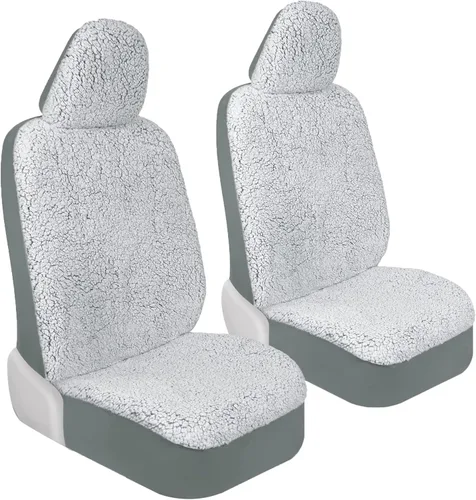 Vista 12 de Carbella Fundas de asiento de automóvil de piel de oveja, paquete de 2 unidades, solo asientos delanteros, bonitas fundas de asiento para negro