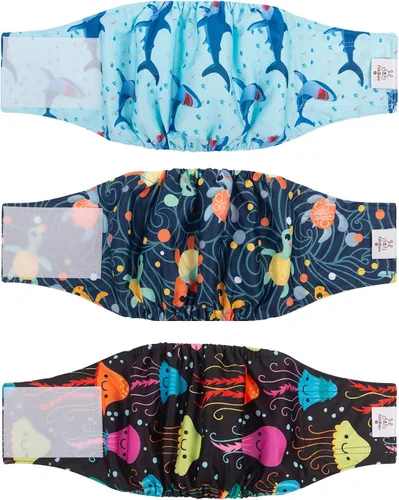 Vista 18 de CuteBone - Pañales lavables para perro macho, banda abdominal, paquete de 3 unidades, color negro, modelo DM54XS