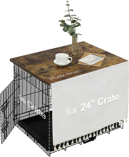 Vista 14 de VIE DE AMAN Cubierta para Jaula de Perros de Madera para Jaulas de 48, 42, 36, 24 pulgadas, Cubierta de Mesa con Cortina de Borlas, Cubierta de Gris