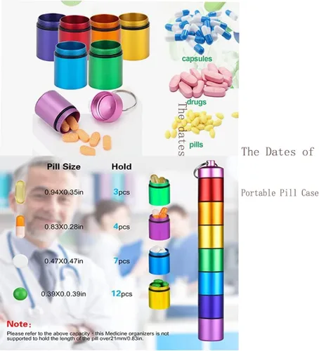 Vista 4 de FAYALA Pastillero impermeable para 7 días con diseño de arco iris, pastillero de viaje, portátil, llavero de medicina, organizador de píldoras