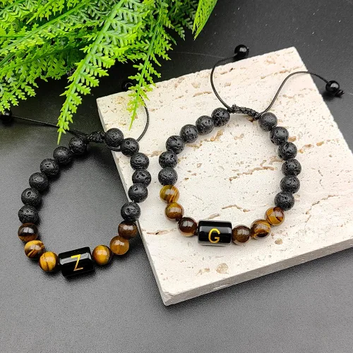 Vista 5 de XIMEO Pulseras de cuentas con iniciales para hombres y mujeres, pulseras de piedra curativa de piedra curativa de piedra de chakra, ojo de tigre