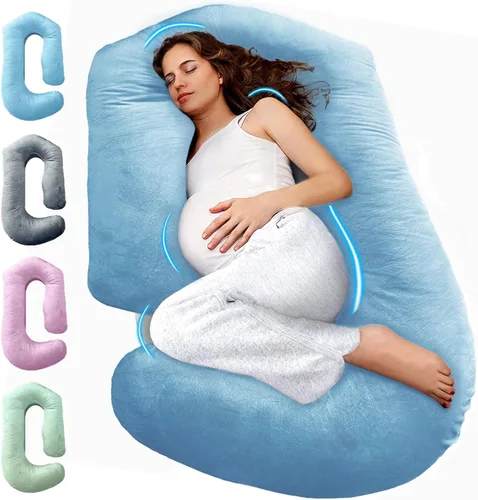 Vista 17 de Almohadas de embarazo para dormir - Almohada de cuerpo completo en forma de V C U con funda extraíble, almohada de maternidad refrescante de 57