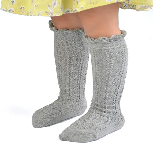 Vista 5 de Epeius - Calcetines altos de algodón para bebés y niñas, de uniforme, calcetas con vuelos (Paquete de 3 o 5)