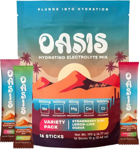 Vista 4 de Oasis - Polvo de electrolitos – Sin azúcar, cero calorías, paquetes de hidratación de sabor natural para entrenamiento o salir Solución de polvo