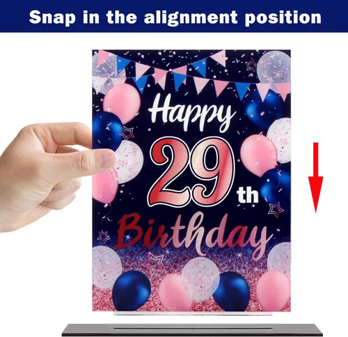 Vista 130 de LINGTEER Decoraciones de feliz cumpleaños número 11, 2 piezas de soporte de acrílico con impresión de pie rosa y azul, tablero de telón de fondo