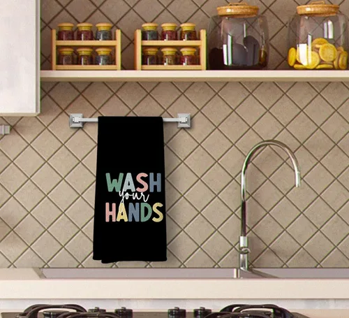 Vista 3 de Decoración de baño para niños, toallas y accesorios, decoración de cocina para niños pequeños, lávate las manos, toallas de cocina negras bohemias