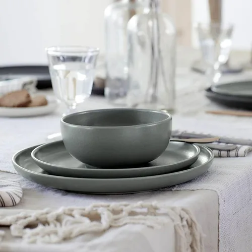 Vista 10 de Casafina Juego de 5 piezas de gres de placa, verde de alcachofa Pacifica, plato de cena, plato de ensalada, cuenco de pasta, cuenco de cereales
