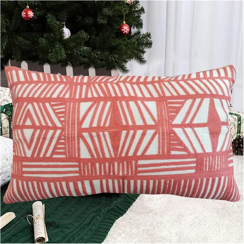 Vista 31 de Funda de almohada de algodón, diseño de bolero. Funda decorativa con diseño geométrico. En lona de algodón. Bordado, con costuras en cadena. 1pc