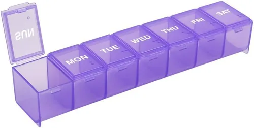Vista 9 de EZY DOSE - Estuche semanal (7 días) para pastillas diarias, planificador de medicinas, organizador de vitaminas, contenedor de suplementos