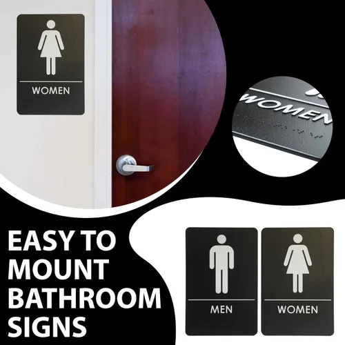 Vista 3 de Hecho en EE.UU. - Letreros de Baños para Hombres y Mujeres Compatibles con ADA, Señales de Puertas de Baño para Oficinas, Negocios y Restaurantes