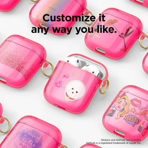 Vista 7 de Elago - Funda con llavero para audífonos AirPods 1 y 2 de Apple Rosado neón