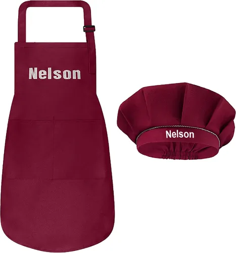 Vista 15 de Juego de delantal personalizado y sombrero de chef, bonito disfraz de chef para niños, delantales con bolsillos para cocinar, pintar, fiestas