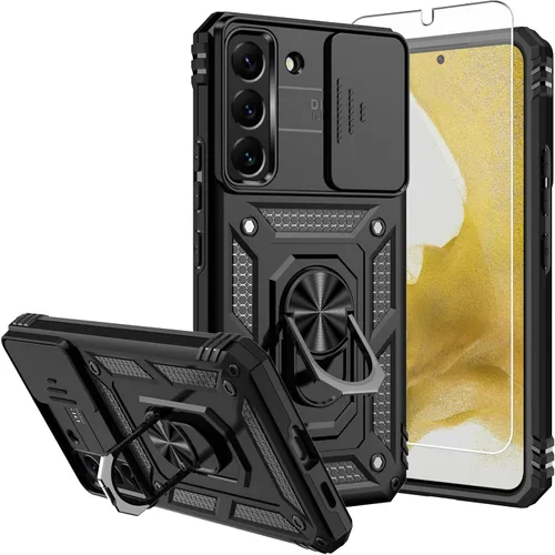 Vista 8 de Funda para Samsung Galaxy S22, Galaxy S22, con protector de pantalla, [grado militar] de 16 pies, con soporte magnético, funda protectora para Rojo