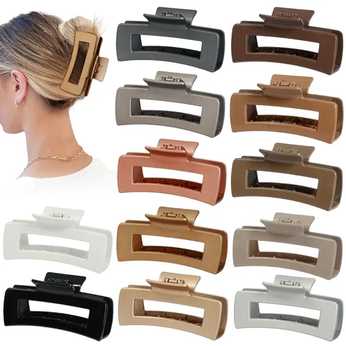 Vista 21 de Sisiaipu Accesorios para el cabello grandes de 4.1 pulgadas, 12 pinzas cuadradas grandes para cabello grueso, clips a granel jumbo para mujeres