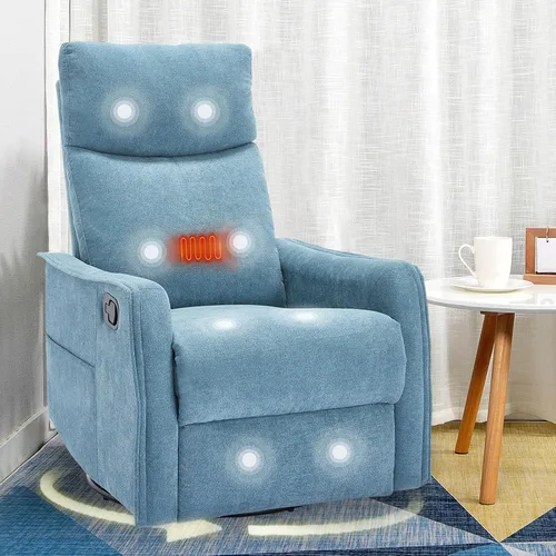 Vista 16 de cinkehome Silla Reclinable Giratoria Mecedora con Masaje Térmico, Sillas Reclinables Mecedoras para Guardería, Espacios Pequeños, Respaldo Alto