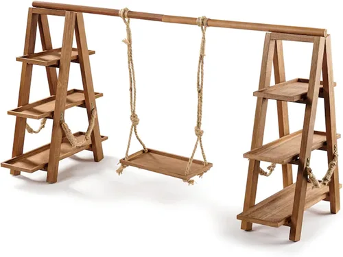Vista 7 de Tnstbiee Soporte para cupcakes de 3 niveles, soporte de exhibición de madera para postres, frutas, frutos secos, queso, bandejas extraíbles