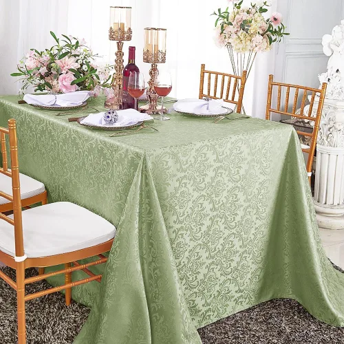 Vista 5 de Manteles rectangulares de poliéster damasco jacquard de 90 x 132 pulgadas para restaurante, cocina, comedor, boda, fiesta, banquete, eventos