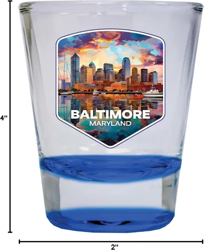 Vista 3 de Baltimore Maryland A Souvenir - Vaso de chupito redondo de 1.5 onzas, color azul, paquete de 2