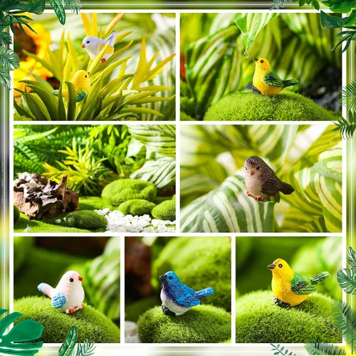 Vista 5 de Wenqik 50 piezas de mini figuras de pájaros de resina en miniatura, figuras de pájaros pequeños, animales realistas para terrario de hadas