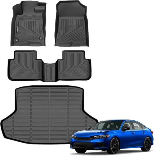 Vista 26 de Auxko Alfombrillas para todo tipo de clima, tapete de carga con respaldo para Honda Pilot 8 pasajeros 2016-2022, forros de elastómero termoplástico