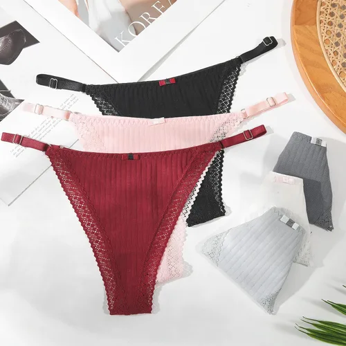 Vista 8 de Aijolen Tanga de algodón para mujer, ropa interior ajustable para mujer, bragas de cintura baja para mujer, no se ven