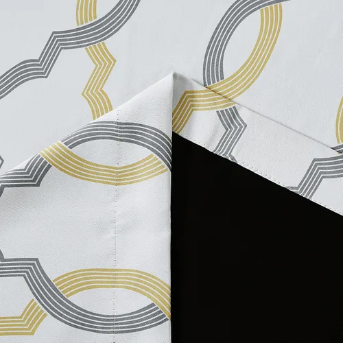 Vista 9 de Cortinas 100% blackout, de 54 pulgadas de largo, para dormitorio, amarillo gris sobre blanco con patrón geométrico marroquí, para sala de estar
