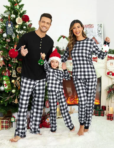 Vista 2 de Ekouaer Conjunto de pijama de Navidad familiar a juego para mujeres, hombres, niños, pijamas de manga larga, ropa de dormir para vacaciones