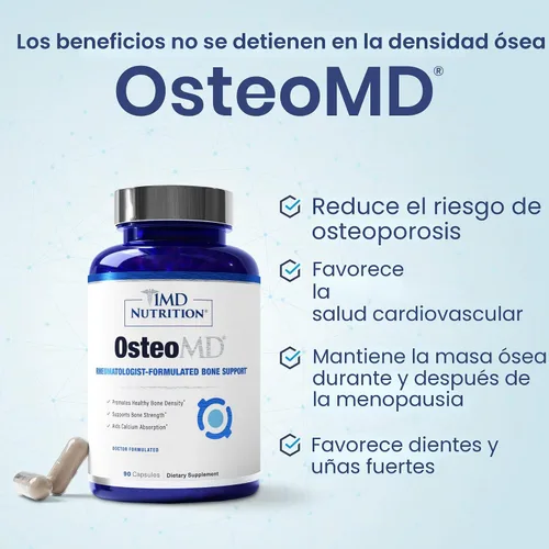 Vista 8 de 1MD OsteoMD para apoyo integral óseo con hidroxiapatita de calcio, vitamina D3 y K2 90 cápsulas