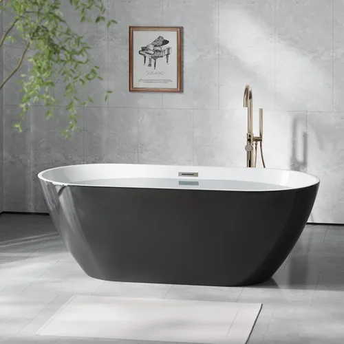 Vista 18 de 59 Inch Freestanding Bathtubs, White Acrylic Free Standing Bathtub, Modern Soaking Tub with Integrated Overflow & Chrome Drain for Bathroom Remodel