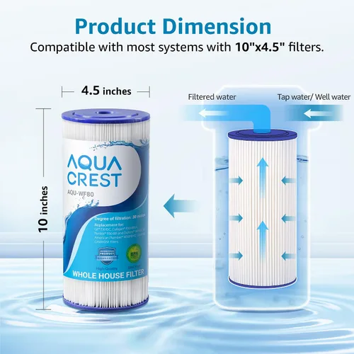 Vista 2 de AQUA CREST FXHSC - Filtro de agua para toda la casa, repuesto para GE® FXHSC, GXWH40L, GXWH35F, American Plumber W50PEHD, W10-PR, Culligan®