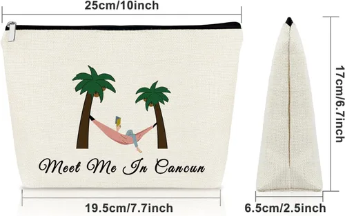 Vista 2 de Sazuwu Bolsa de maquillaje para mujer, Encuéntrame en Cancún, Tema playero