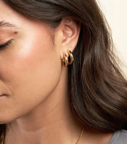 Vista 3 de Juego de aretes de aro chapados en oro real de 14 quilates, hipoalergénicos, gruesos y gruesos, joyería gruesa para múltiples piercings, regalo