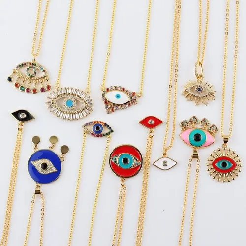 Vista 3 de Joyería de moda - Collar con dije de hip hop turco, collar con dije de ojo de la suerte Hamsa de mano turca de mal de ojo, collar de cadena larga