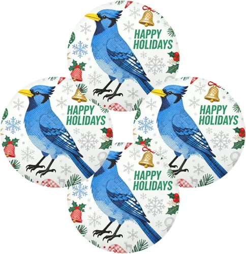 Vista 2 de Merry Christmas Robin Round Placement placemats and Coasters for Dining Table Set of 4 15x15 in mantelitos individuales para mesa