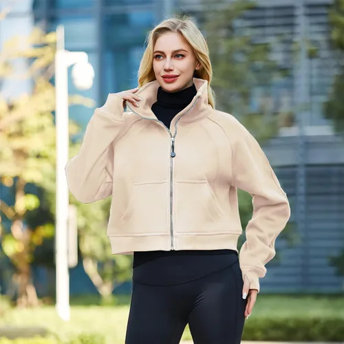 Vista 5 de Sudadera corta con media cremallera para mujer, sudadera con capucha de forro polar, sudadera con capucha de un cuarto para primavera y otoño, ropa