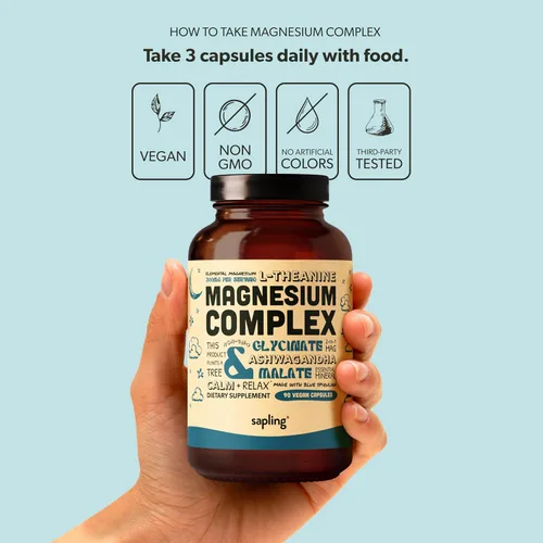 Vista 4 de Suplemento complejo de glicinato de magnesio, glicinato de magnesio quelado con malato, ashwagandha orgánica, L-teanina y espirulina azul, alta