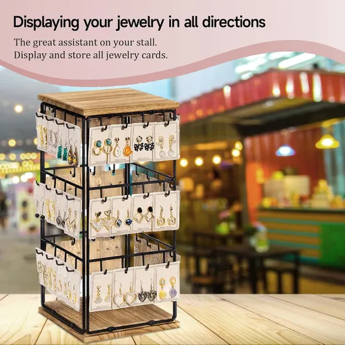 Vista 2 de Yoimori - Organizador de aretes con base de madera, 48 ganchos para mujeres y niñas, organizador de joyas para mostrar anillos, aretes, aretes