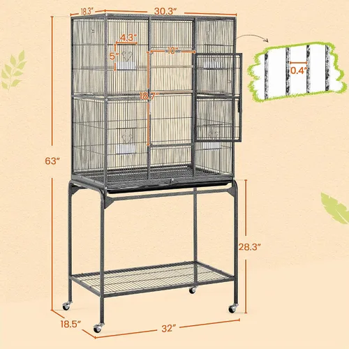 Vista 4 de Yaheetech Jaula grande de hierro forjado de 63 pulgadas para pájaros africanos pequeños cuáqueros de Amazon Loros canarios jaula de vuelo