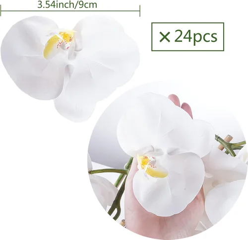 Vista 2 de HinyoCo 24 piezas de decoraciones de orquídeas artificiales de poliuretano de tacto real, cabezas de orquídea falsas, cabezas de flores falsas
