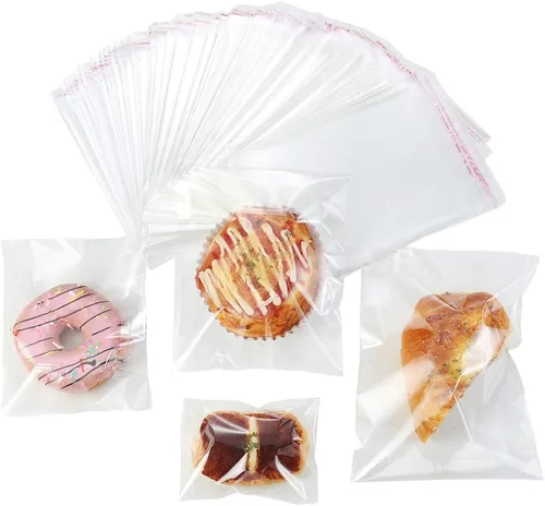 Vista 4 de Bolsas de celofán transparentes con cierre autoadhesivo, bolsas de polietileno autoadhesivas para empacar galletas y regalos.